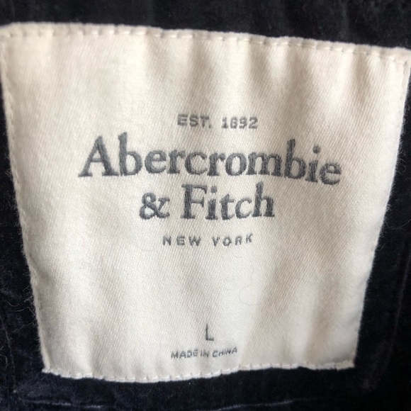 Abercrombie and Fitch navy cable knit cardigan with leather buttons; Size L - Picture 2 of 5